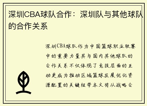 深圳CBA球队合作：深圳队与其他球队的合作关系